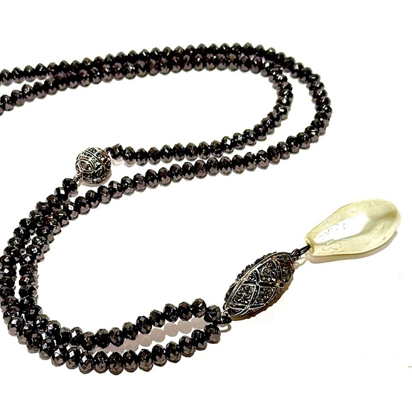 Chico's Jewelry - CHICO’s Sparkling Black Bead, Freshwater Pearl, & Ornate Charm Necklace NWT​